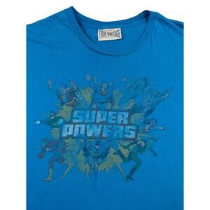 Vintage Style DC Comics Super Powers T-Shirt Blue Mens XL Justice League Marx